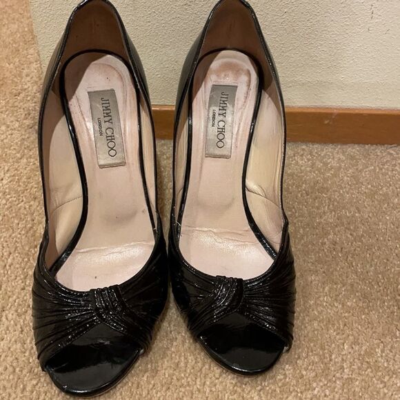 JIMMY CHOO Peep Toe Patent Leather Pumps - Picture 2 of 13